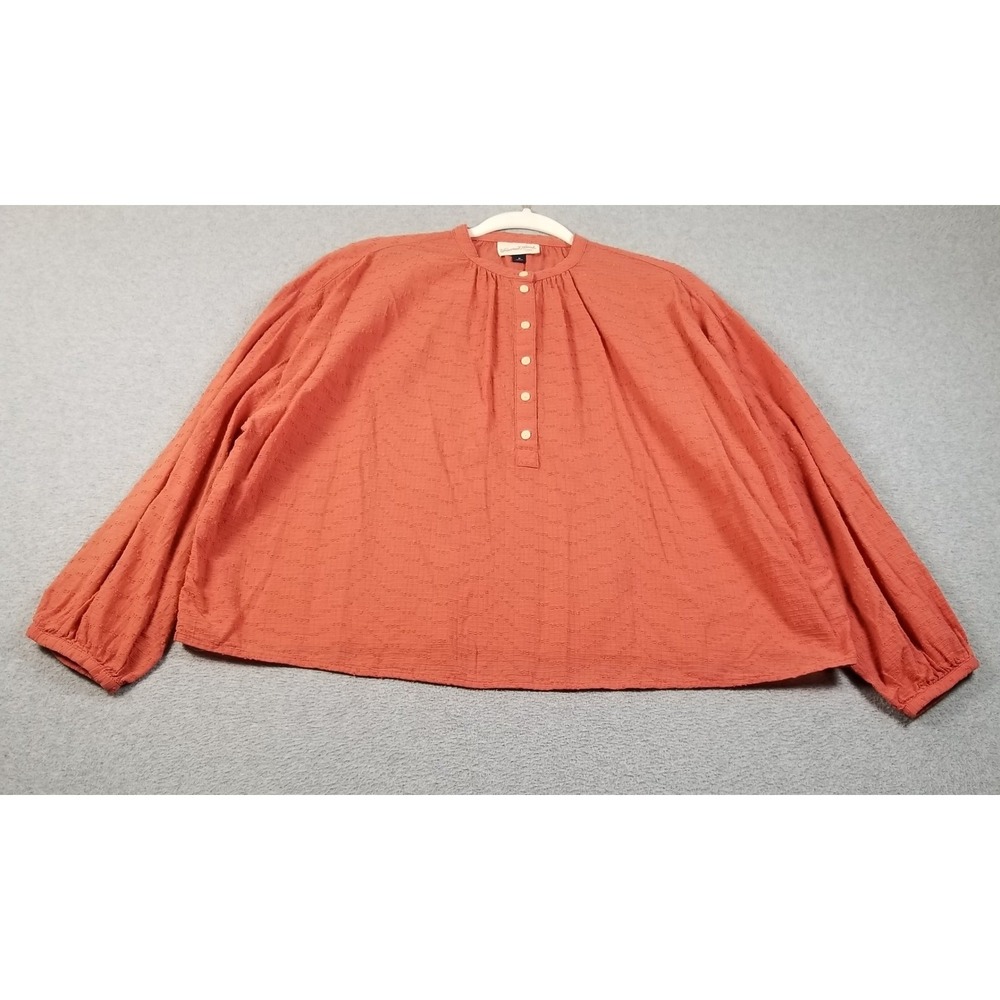 Universal Thread Blouse Women's M Medium Orange Boho Textured Henley See Through